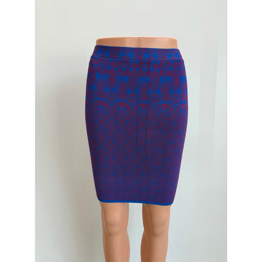NWT BCBGMAXAZRIA Blue & Burgundy Textured Knit Pencil Skirt Sz S